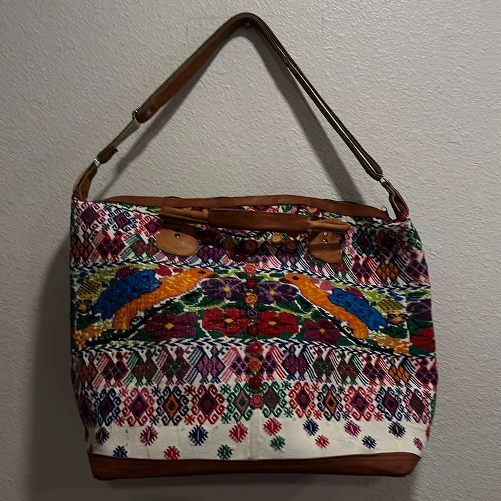 Authentic Guatemalan Leather Hand Embroidered Ove… - image 1